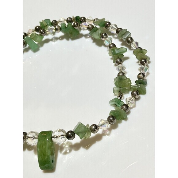 Beautiful VTG Hydrogrossular Garnet Chip Crystal Sterling Choker Necklace Boho - Picture 2 of 11